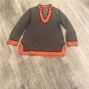Tory Burch AZTEC VNeck Tunic Black and Orange Top 
pristine condition SIZ Med